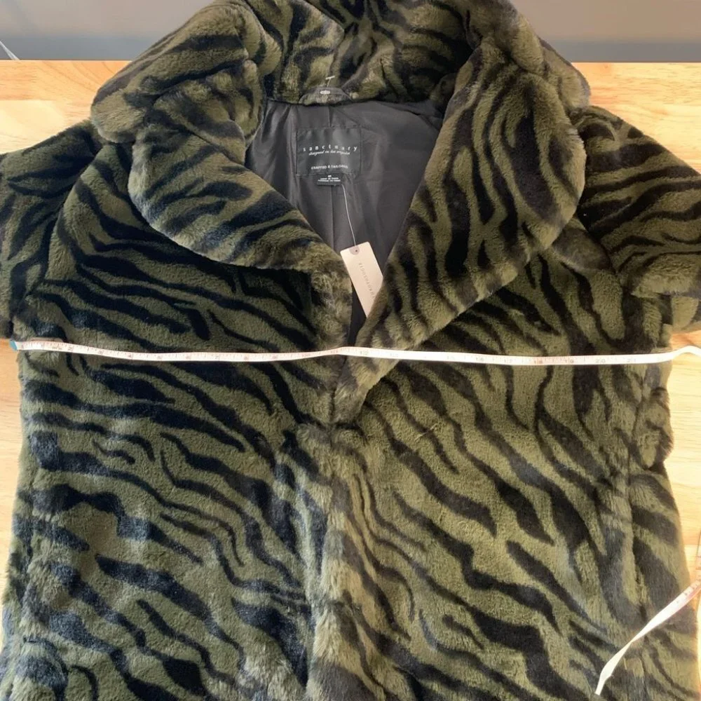 NEW Anthropologie Sanctuary Green Zebra Print Faux Fur Jacket Size Medium - Picture 13 of 16